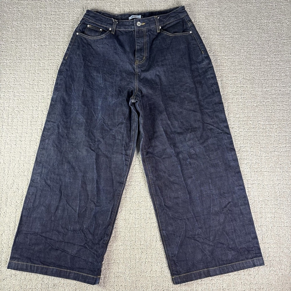 BAGGY Men's Dark Wash Salvaged Denim Wide-Leg Jeans Regular Fit Size M 5-Pocket - Picture 2 of 10